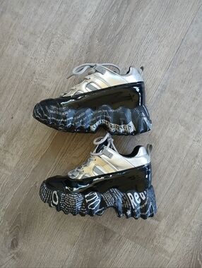 Anthony wang Collection Black & Silver Platform Sneakers